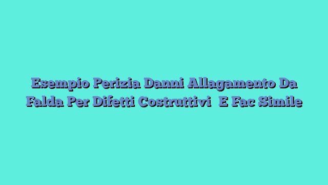 Esempio Perizia Danni Allagamento Da Falda Per Difetti Costruttivi E Fac Simile