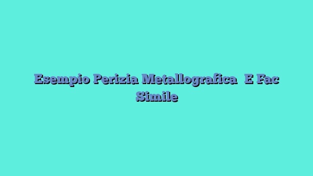 Esempio Perizia Metallografica​ E Fac Simile